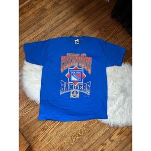 Vintage 90s Stanley Cup Champions New York Rangers NHL Blue T Shirt
